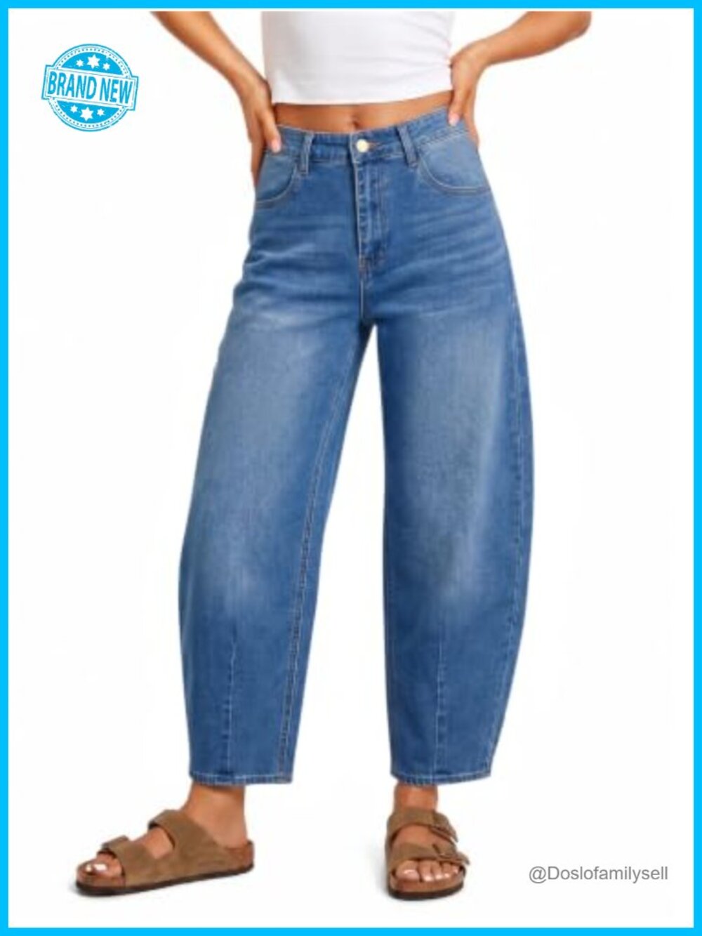 High Waisted Barrel Jeans Cropped Wide Straight Leg Boyfriend Denim Pants